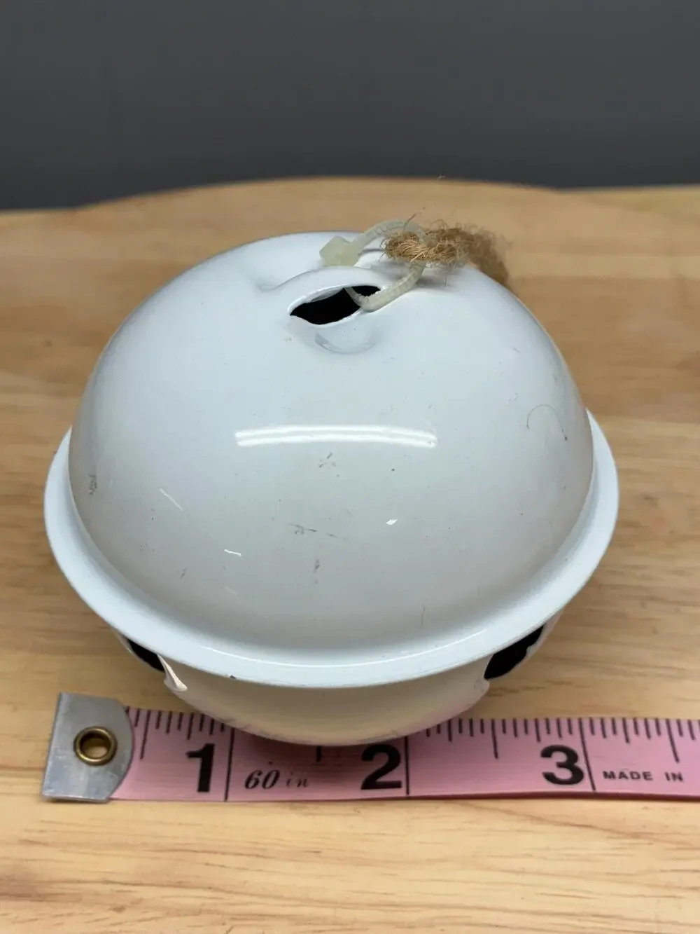 Large Vintage Metal Jingle Bell | 3” White Sleigh Bell Rustic Farmhouse
